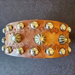 Leather Women's Bracelet with Silver Studs